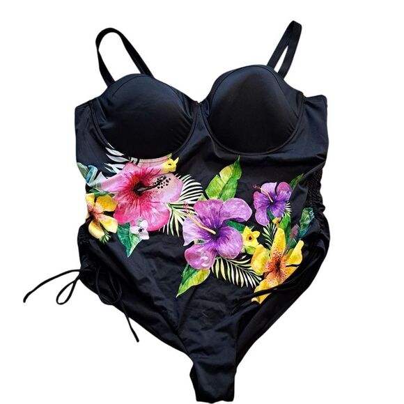 Swimsuit For All Plus Size Underwire Floral One-Piece Swimsuit Size 26 Black NWT - Picture 4 of 15